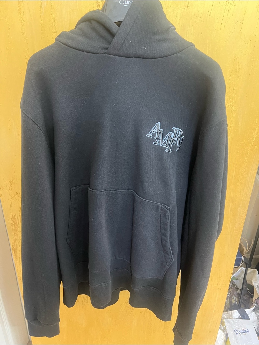 AMIRI Black Crewneck Hoodie with Chest Logo